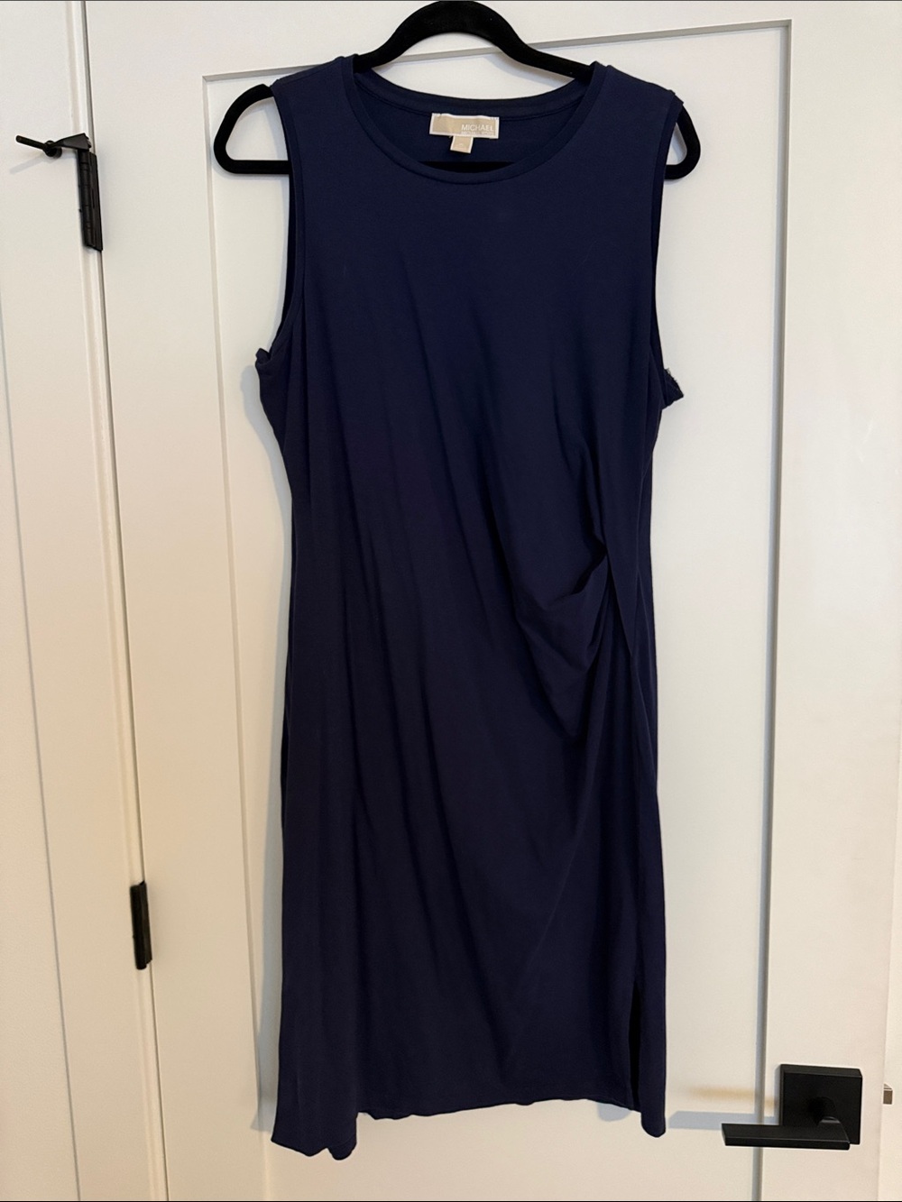 Michael Kors Navy Sleeveless Midi Dress with Side Ruching